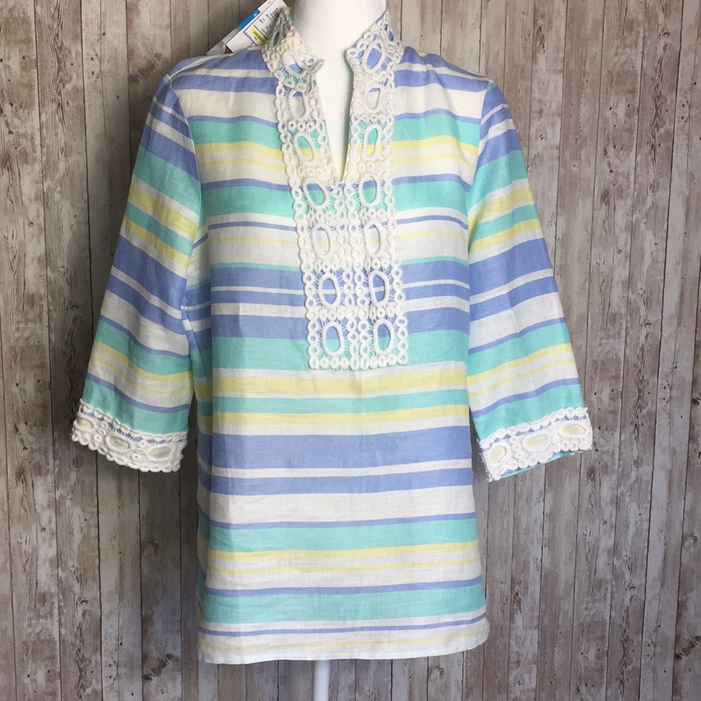 Peck & Peck Striped Linen Multicolor Tunic Sz M